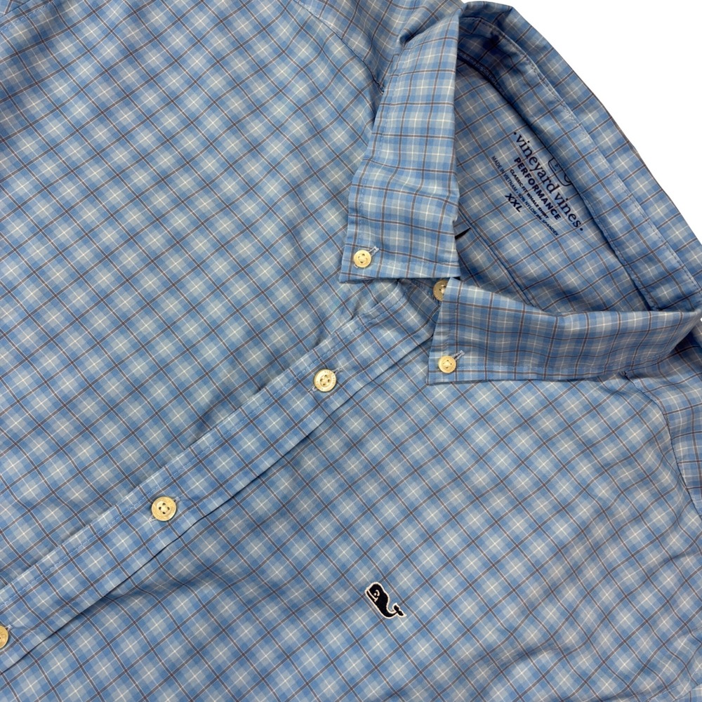 Vineyard Vines Performance Shirt Men XXL Blue Plaid Button Down Long Sleeve